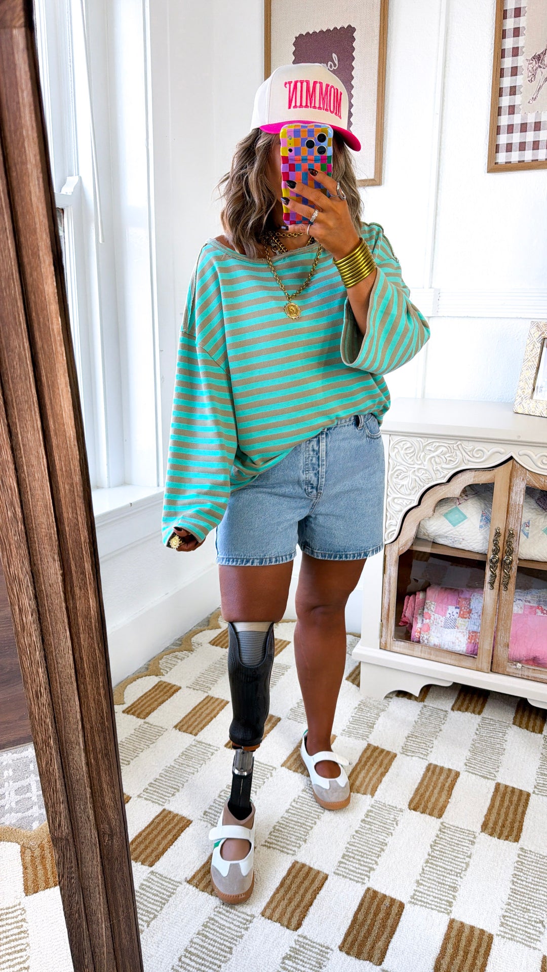 Blushing Stripe Top, Aqua