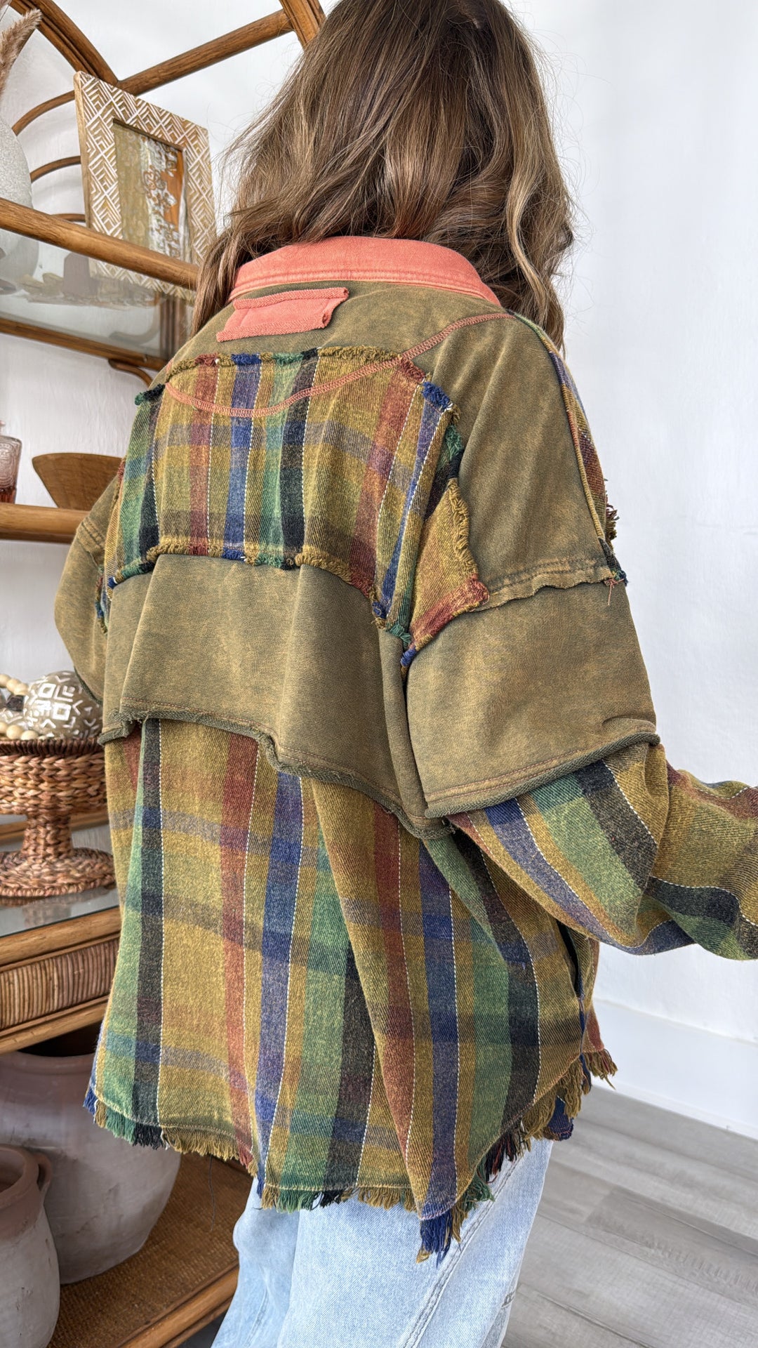 Hollow Pines Oversized Top, Olive Multi