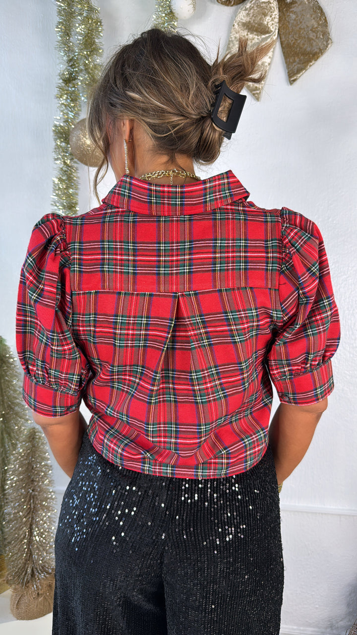 Mistletoe Plaid Top, Red