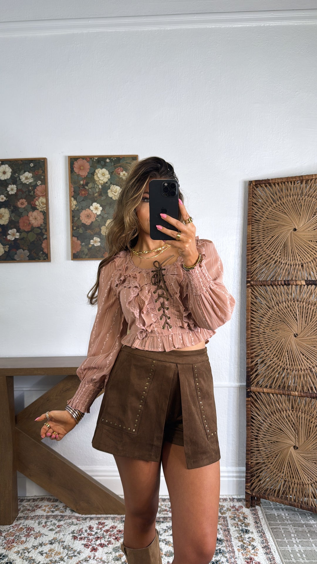 Springline Lace Up Top, Blush