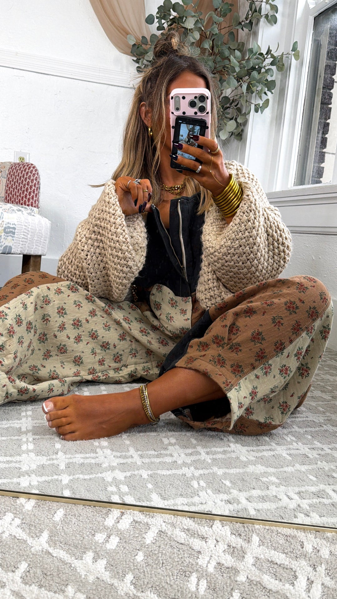 ECB Exclusive: Ruth Overall Bib, Charcoal Ginger Floral