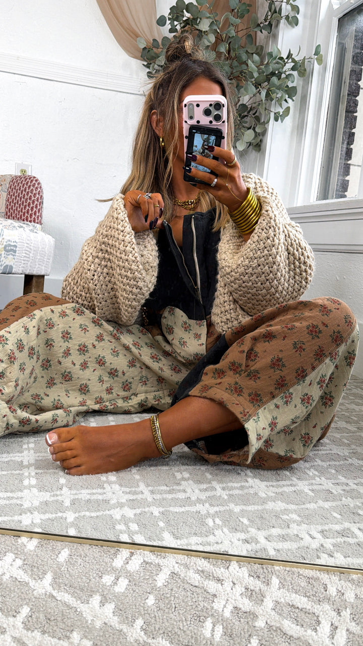 ECB Exclusive: Ruth Overall Bib, Charcoal Ginger Floral