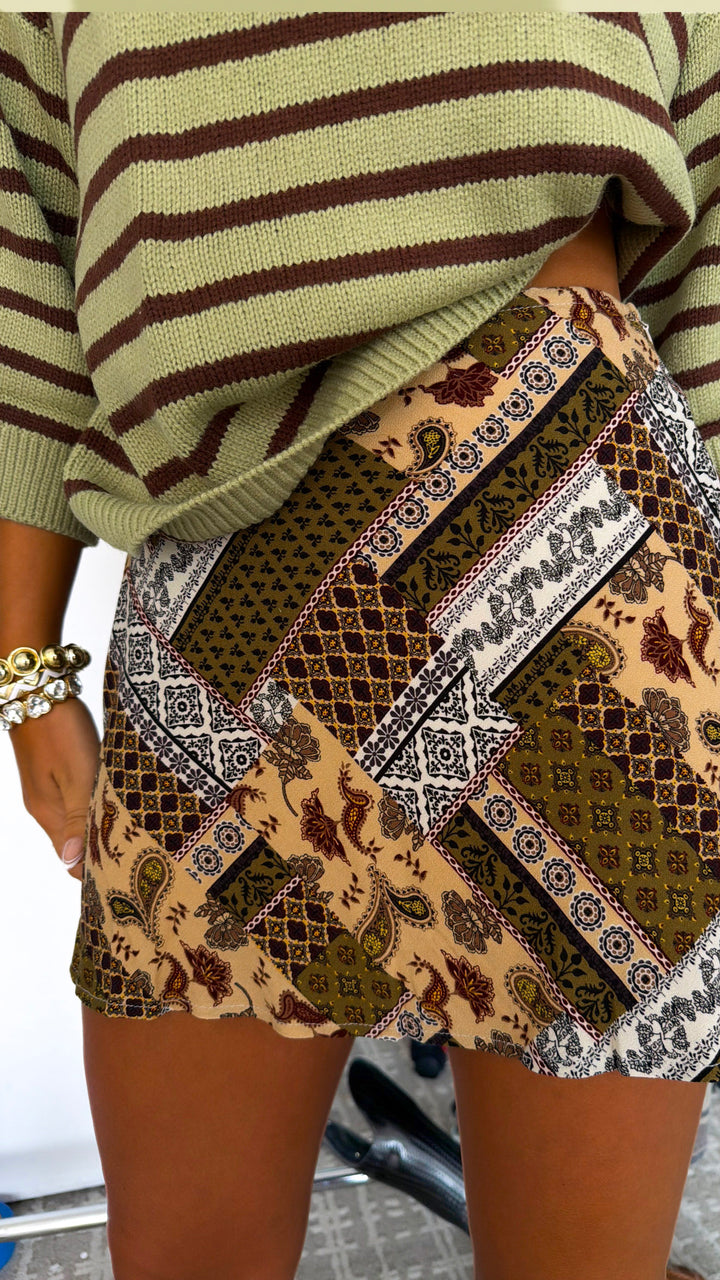 Deeply Rooted Patterned Skirt, Taupe