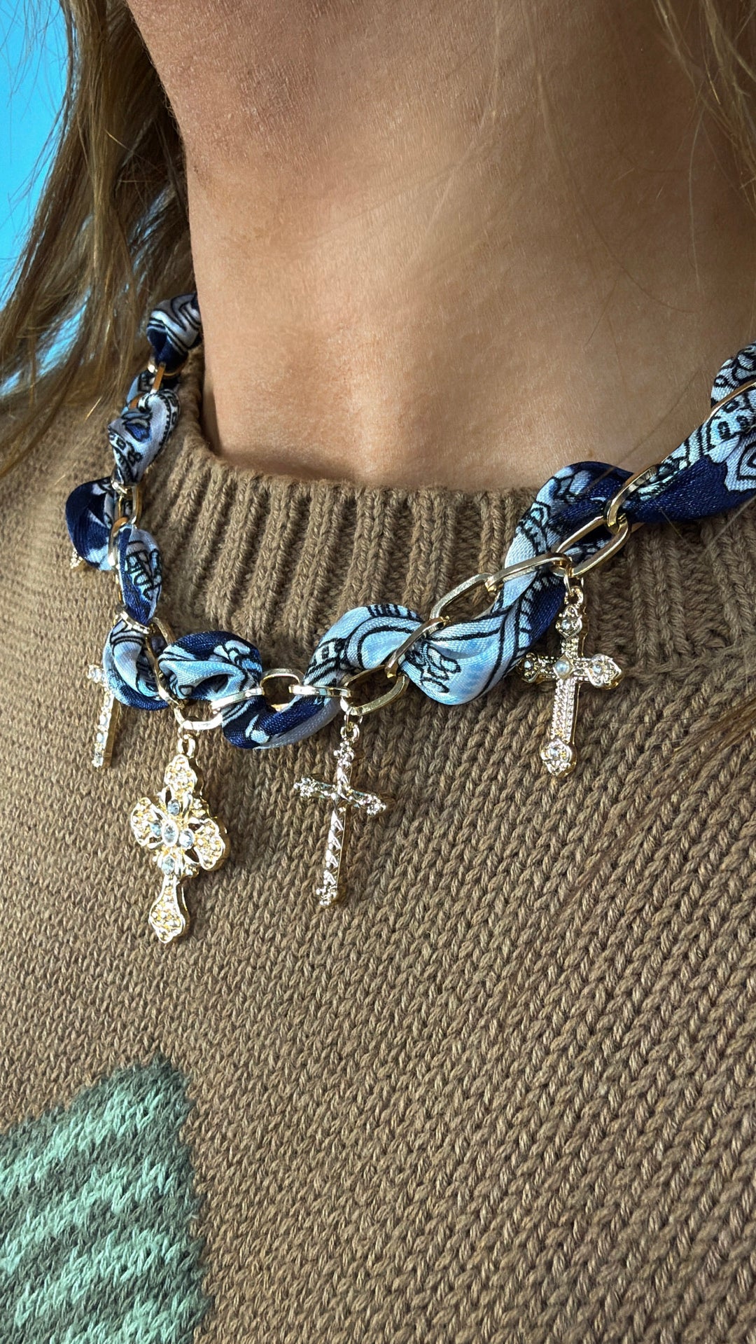 Edgy Western Charm Necklace, Navy/Gold