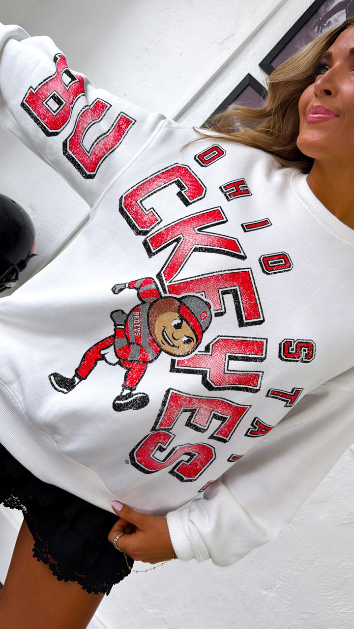 Buckeye Blitz Long Sleeve Crewneck, White
