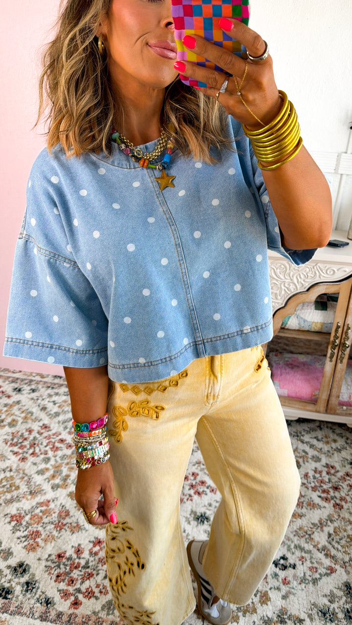 Polka Dot Girl Crop Top, Denim