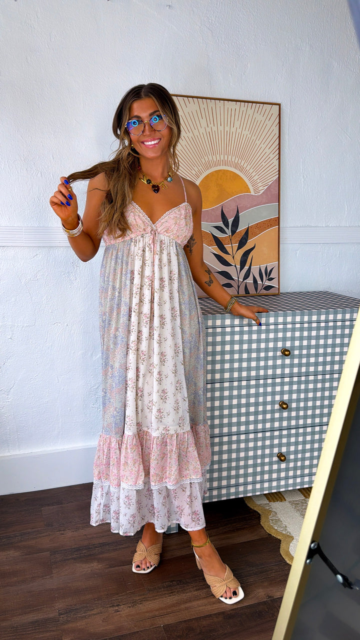 Isabella Floral Maxi Dress, Off White Combo