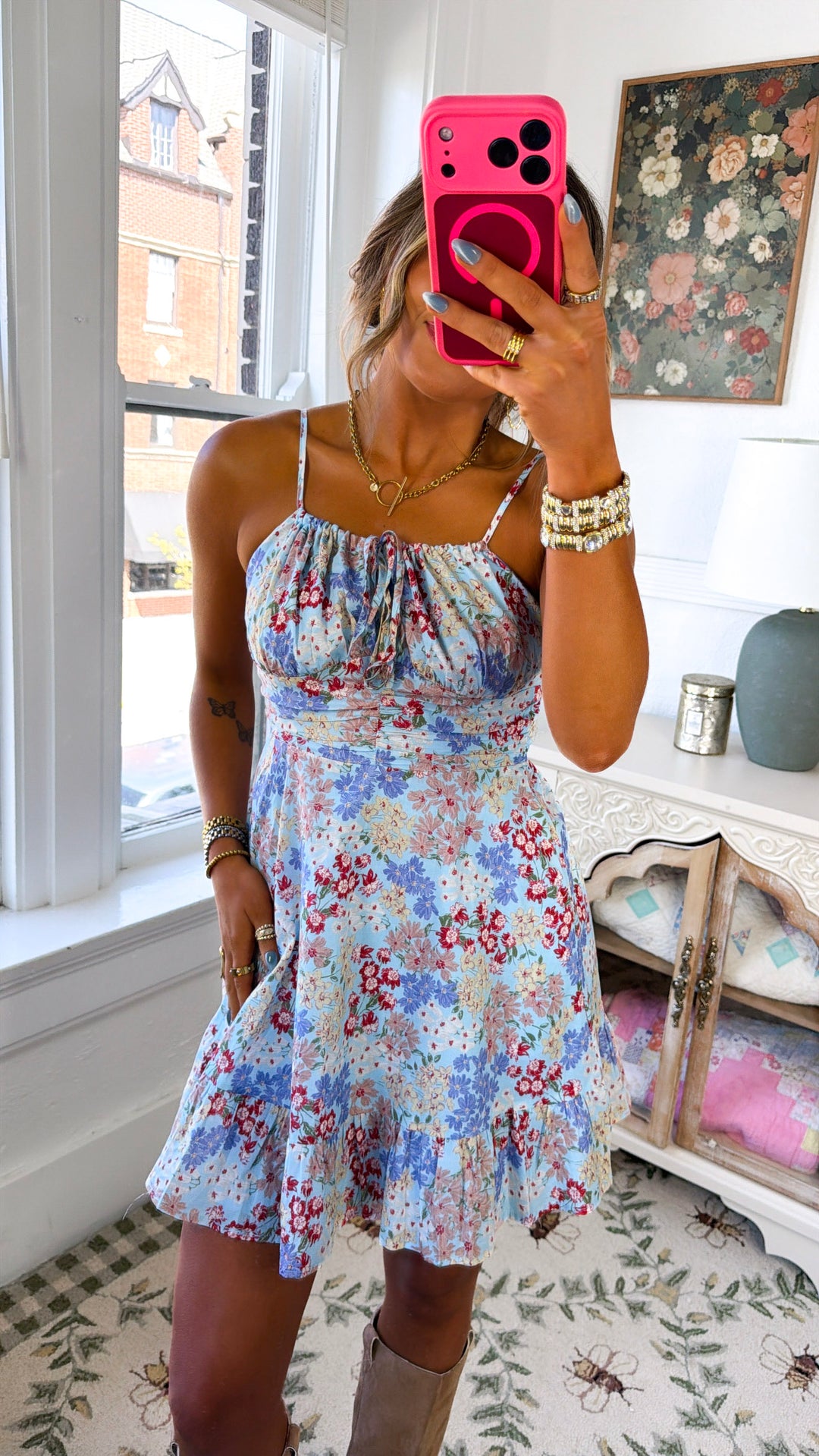 Orange & Lemon Spritz Dress, Blue Multi