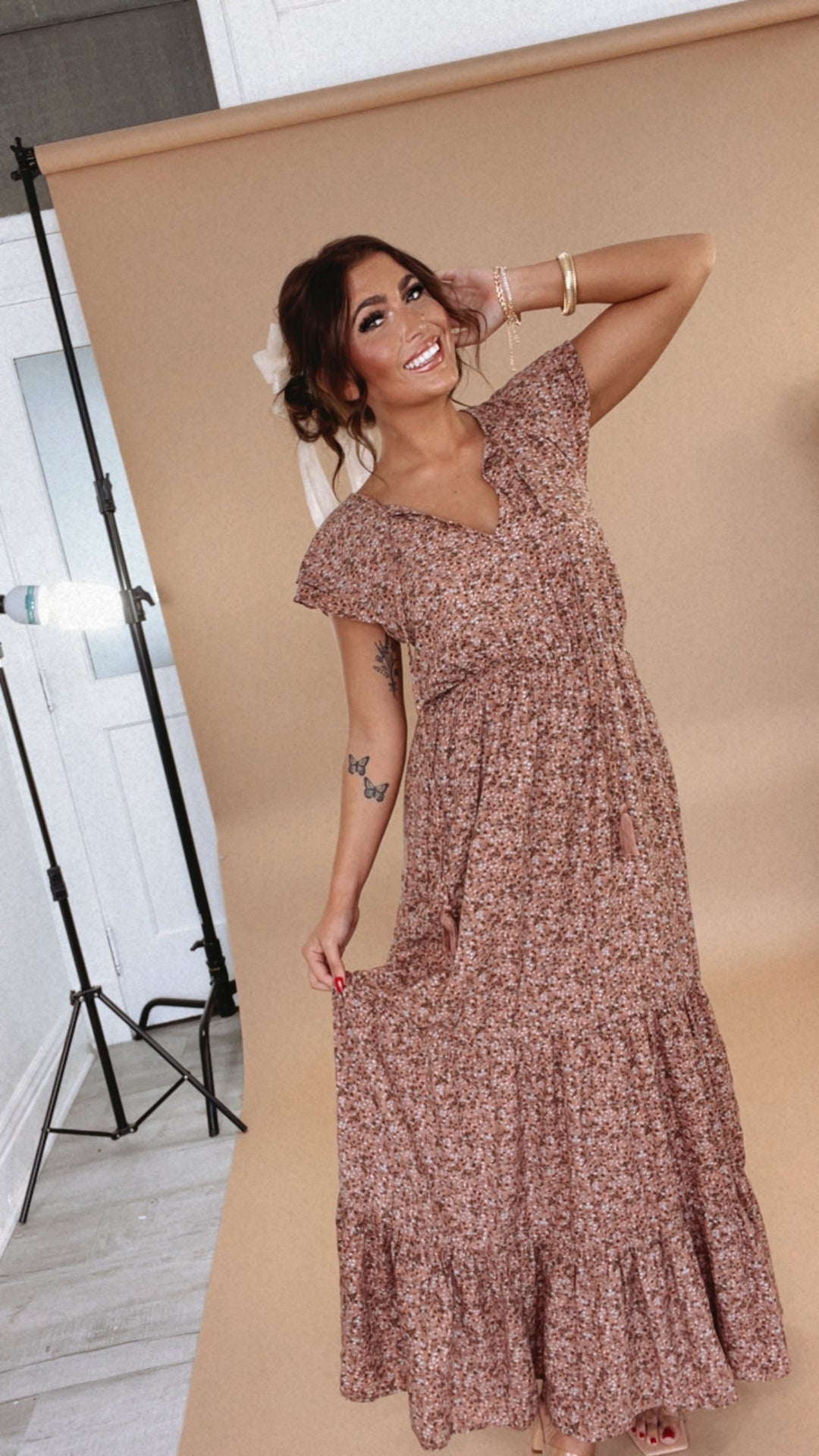 mauve maxi dress casual Harmony Mauve Floral Maxi Dress