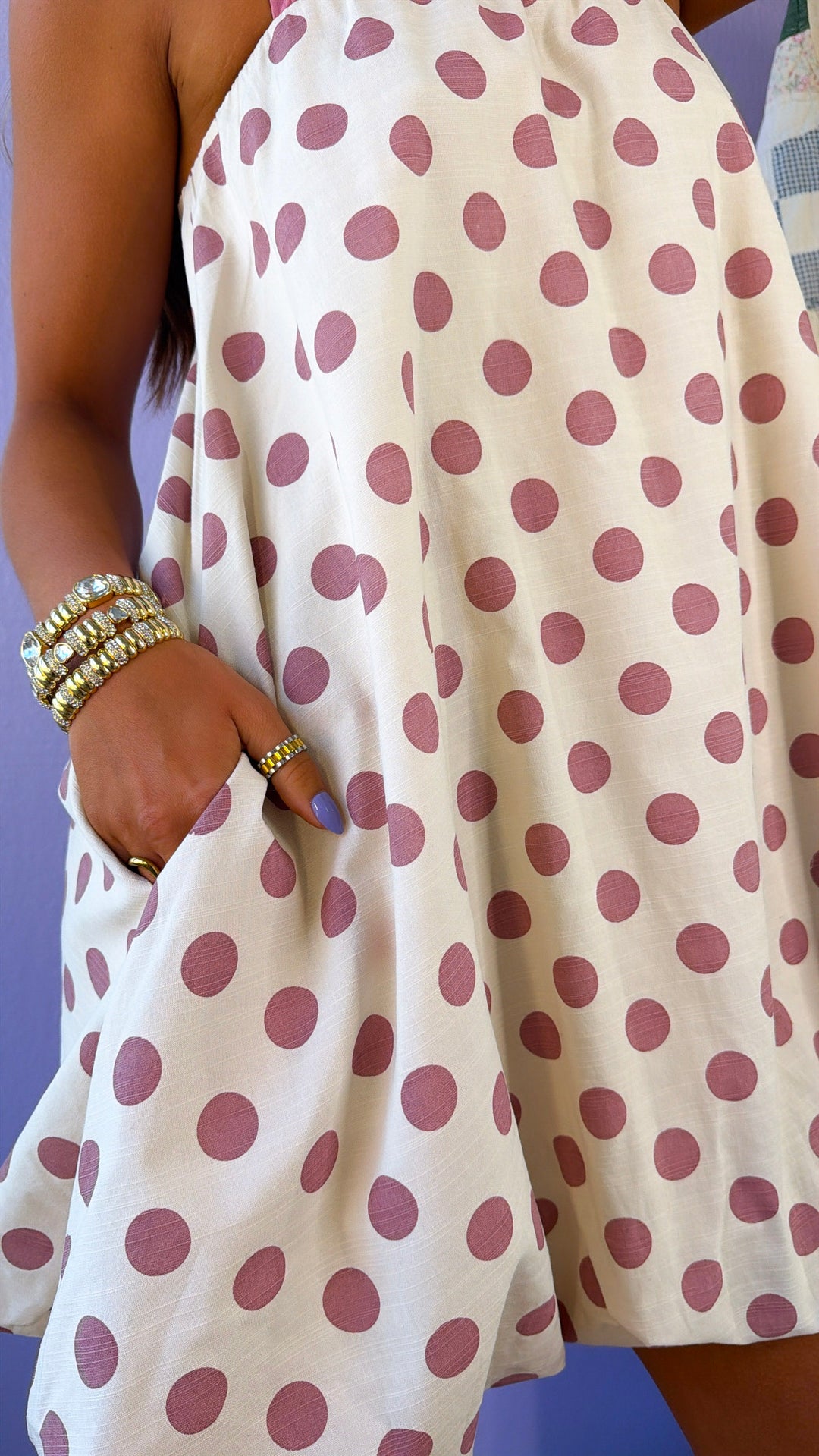 dusty pink polka dot dress Amalia Polka Dot Smocked Cap Shoulder Maxi Dress
