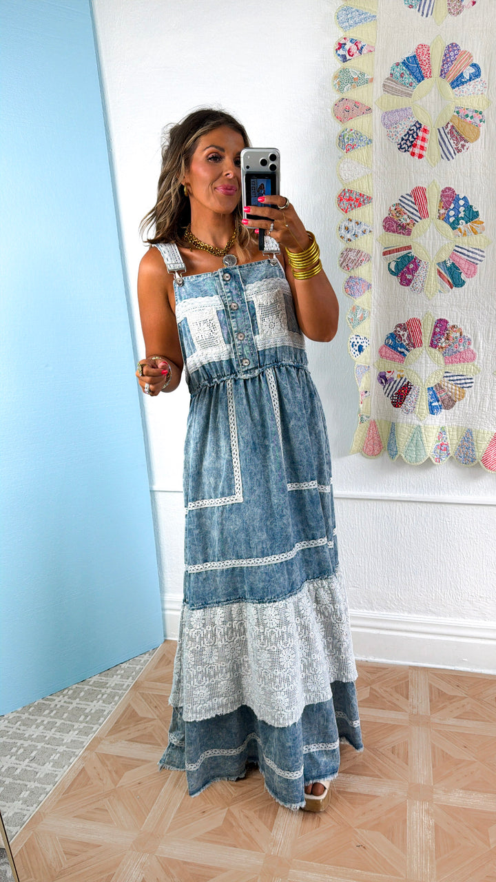 Pretty In Lace Blue Denim Dress