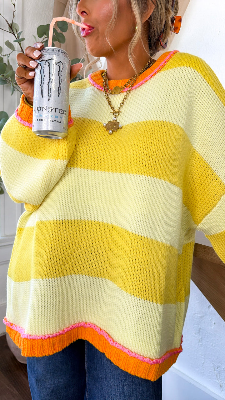 Old School Stripe Sweater, Lemon/Yellow