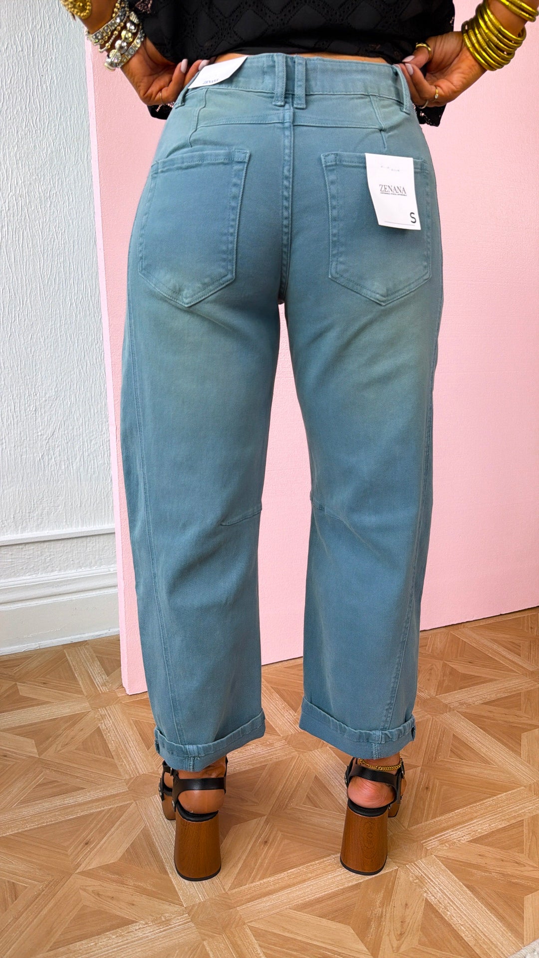 Breezy Teal Barrel Jeans