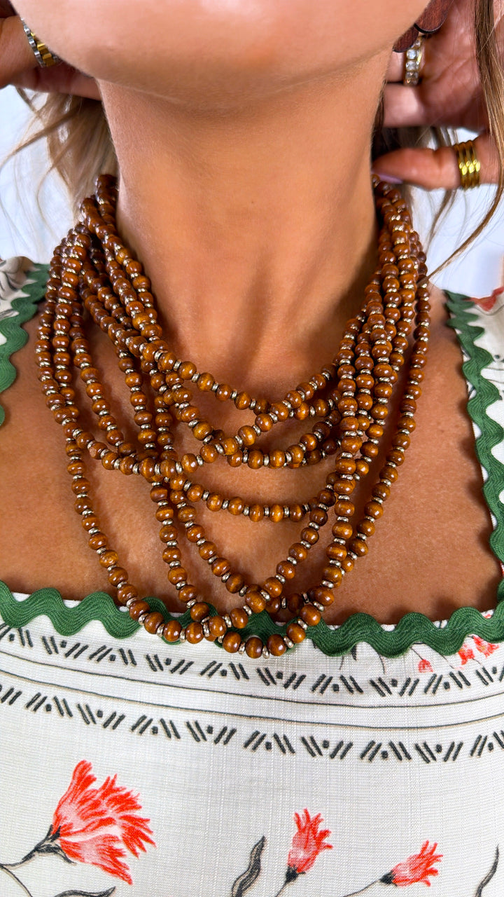 Beaded Layers Necklace, Brown