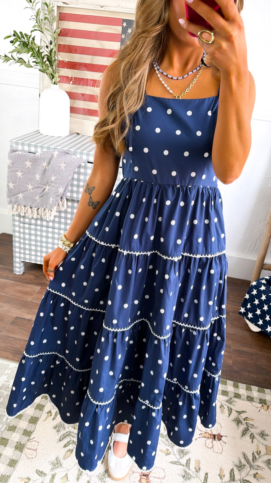 Mediterranean Midnight Polka Dot Dress, Navy Medium