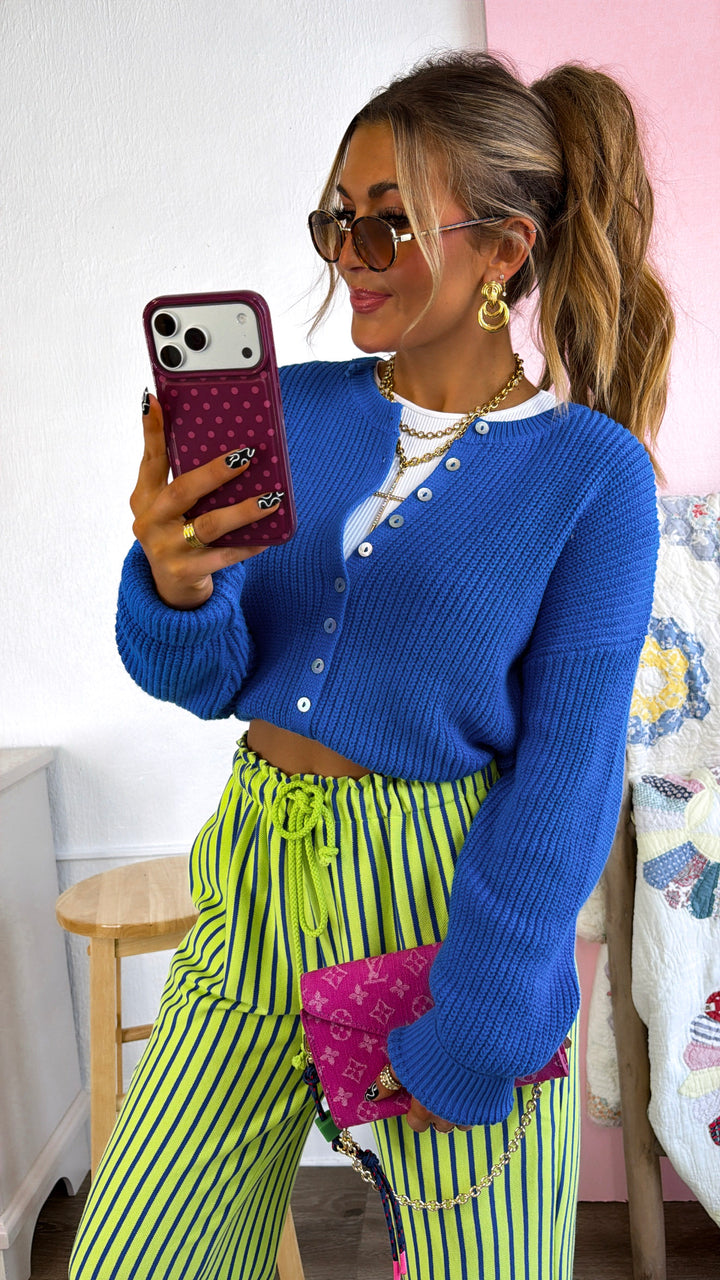 Iris Button Up Sweater, Cobalt