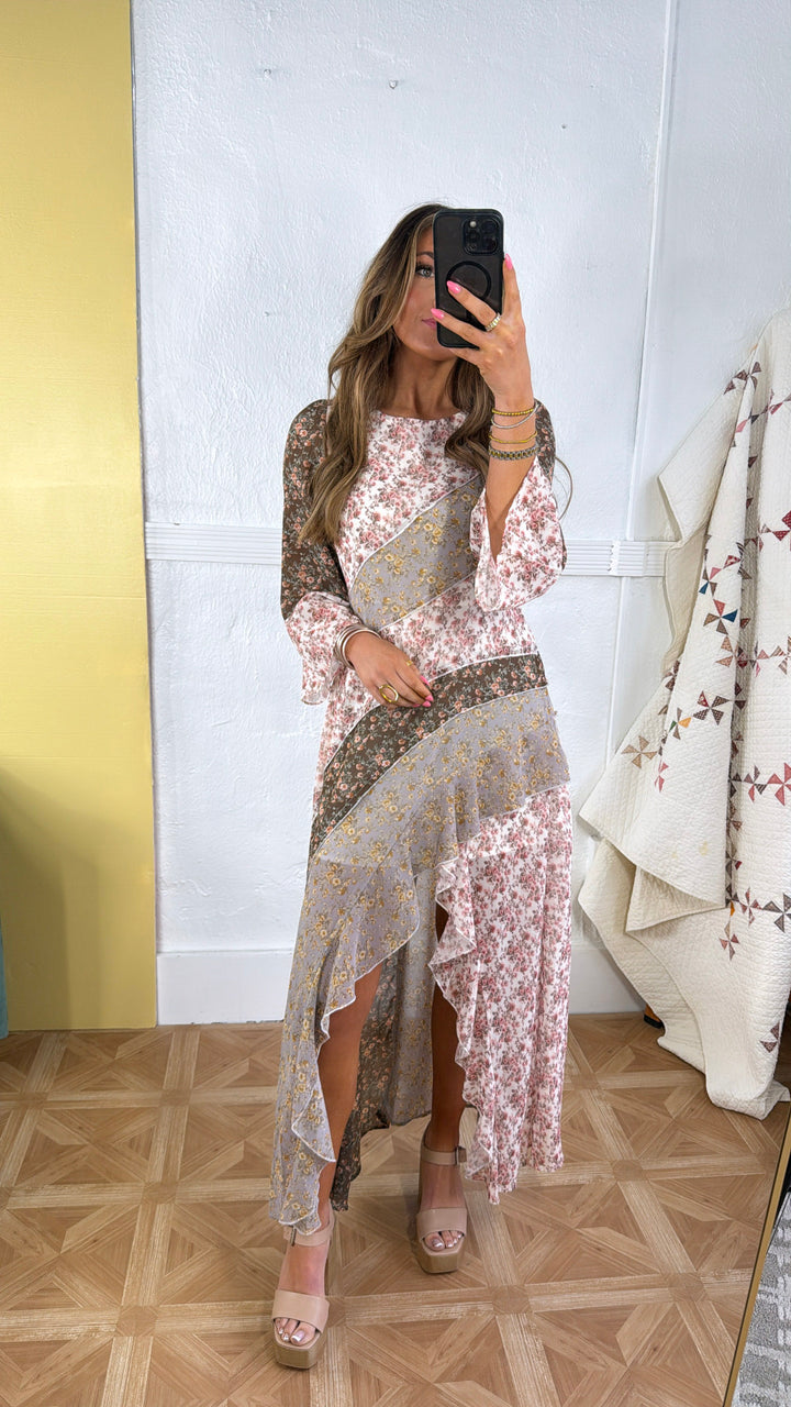 Boho Bloom Floral Print Chiffon Maxi Dress