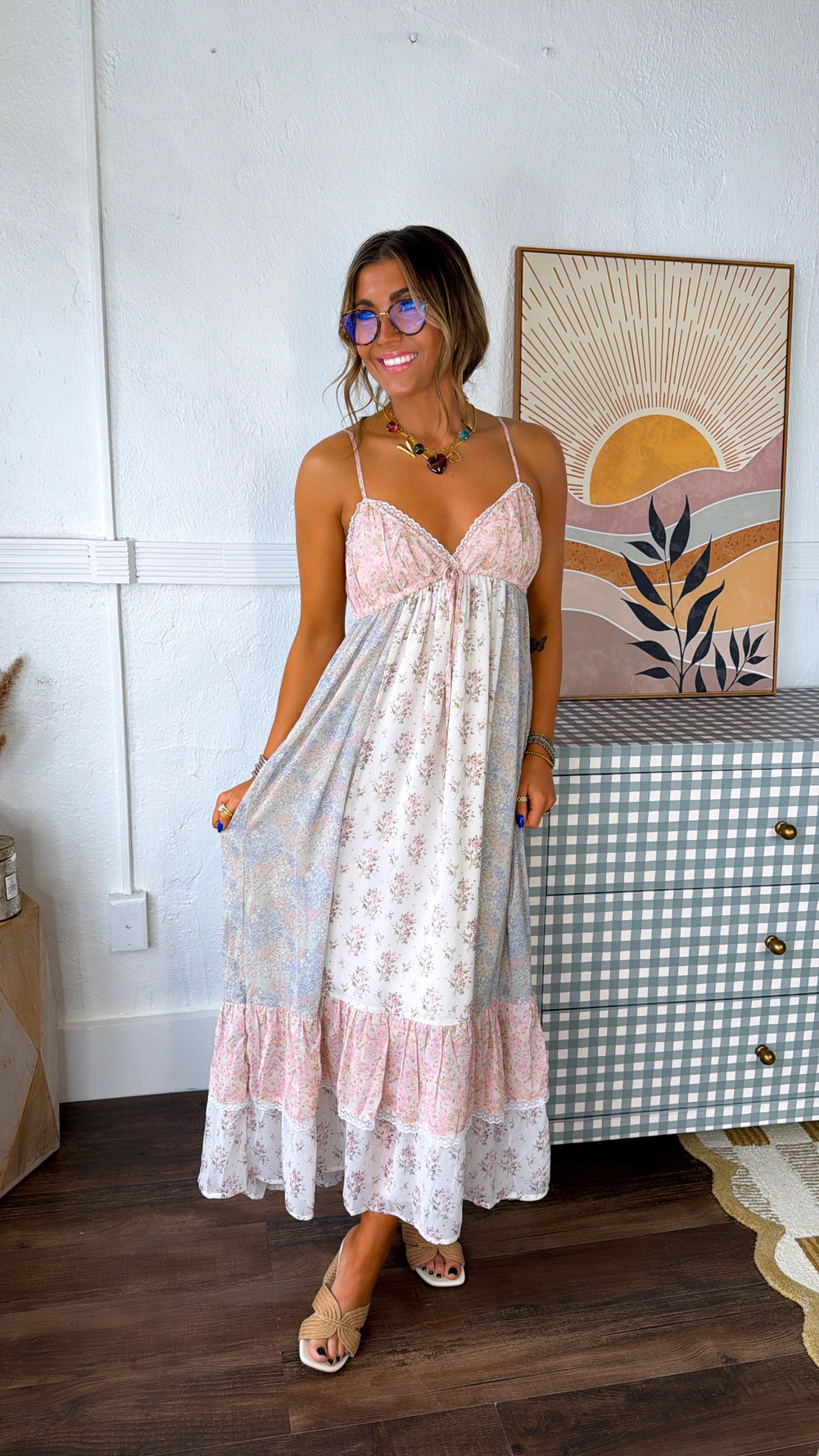 maxi dress sparkle Kaelia Tiered Halter Maxi Dress Sparkle Brown