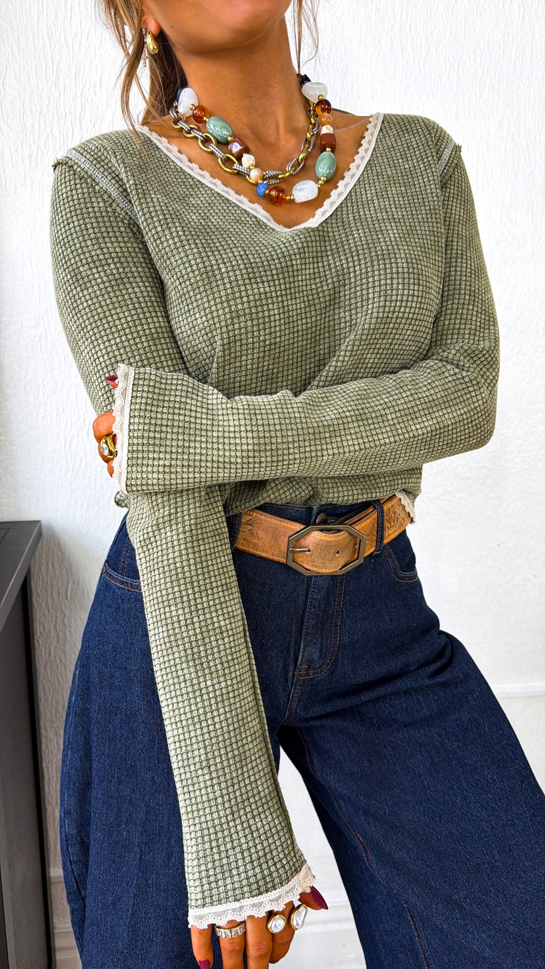Adore You Waffle Knit Top, Olive