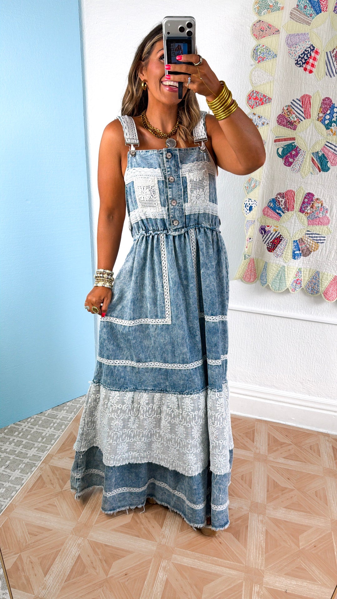 Pretty In Lace Blue Denim Dress