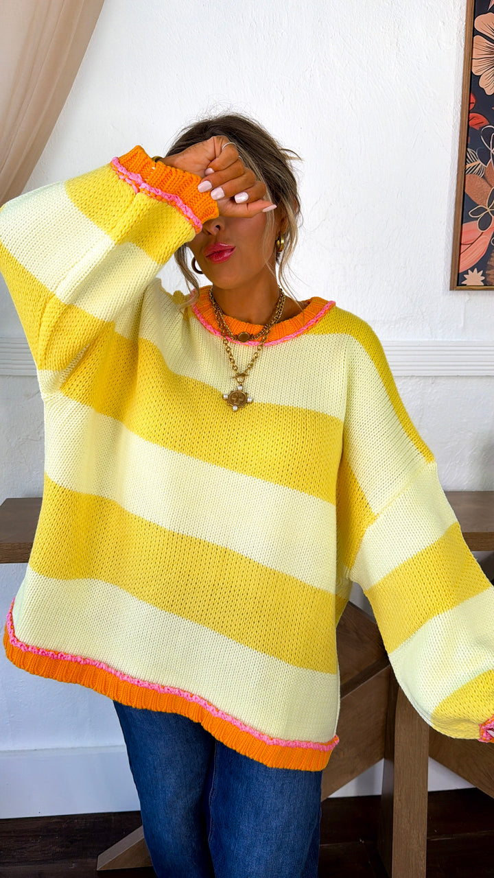 Old School Stripe Sweater, Lemon/Yellow