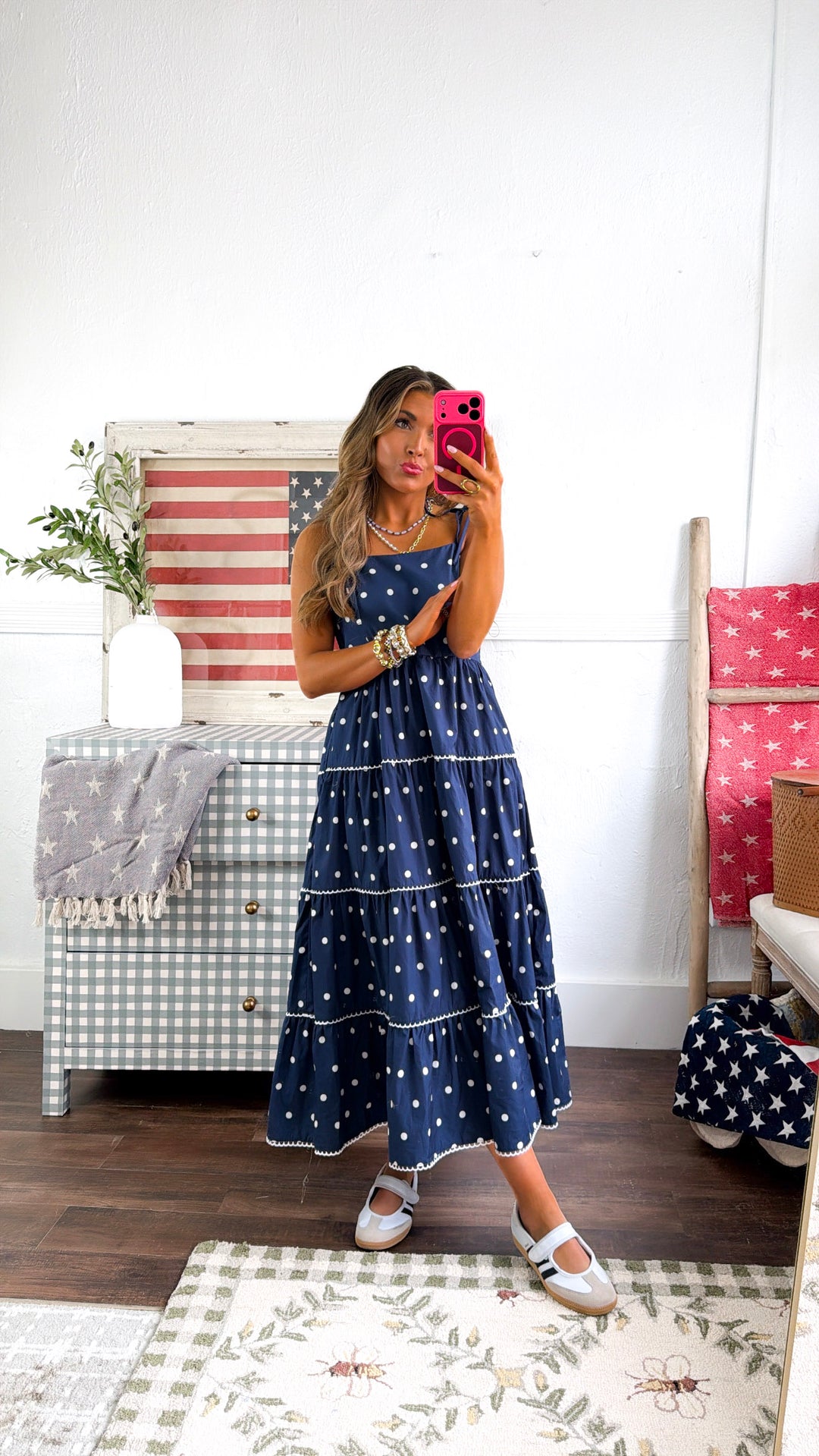 blue dress white dots Light Blue & White Polka Dot Swing Dress