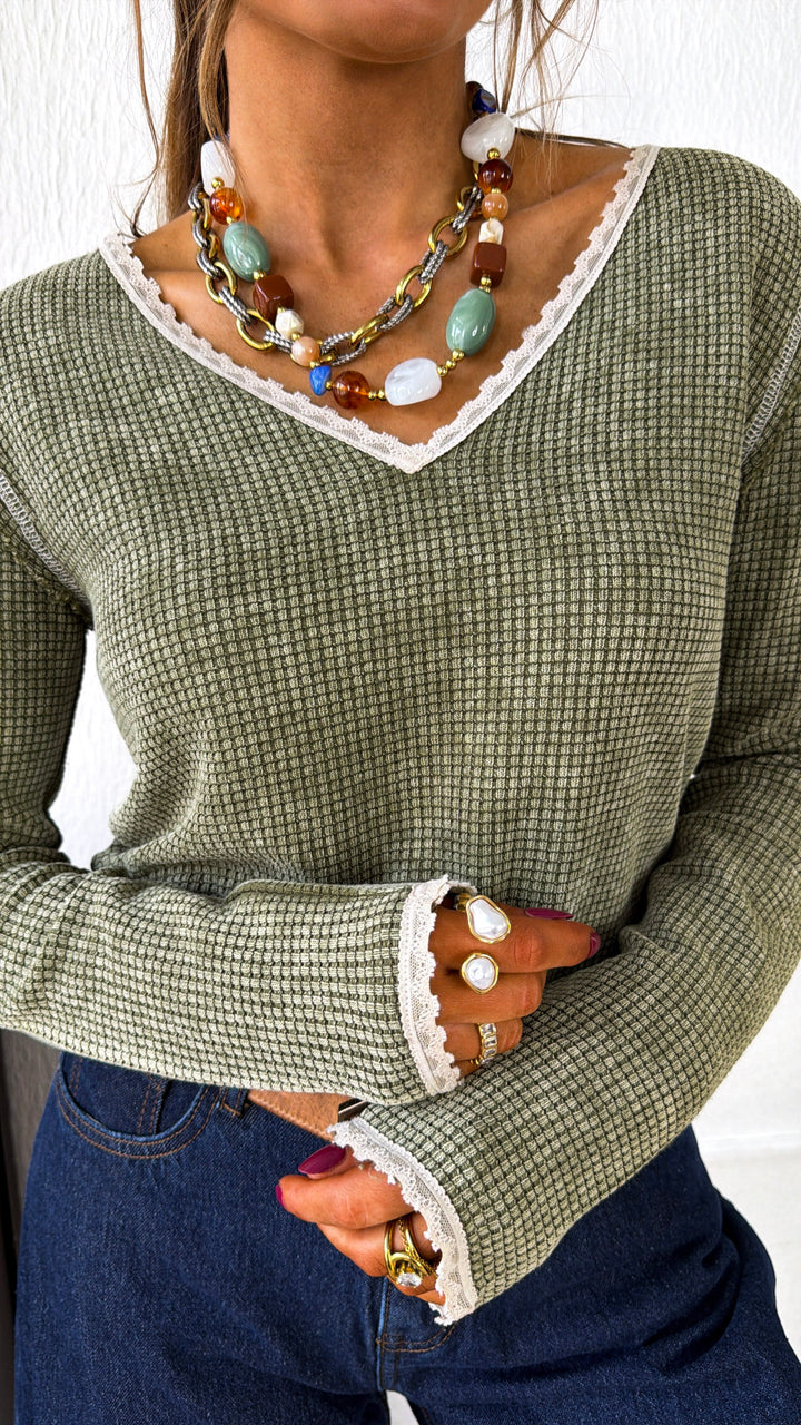 Adore You Waffle Knit Top, Olive