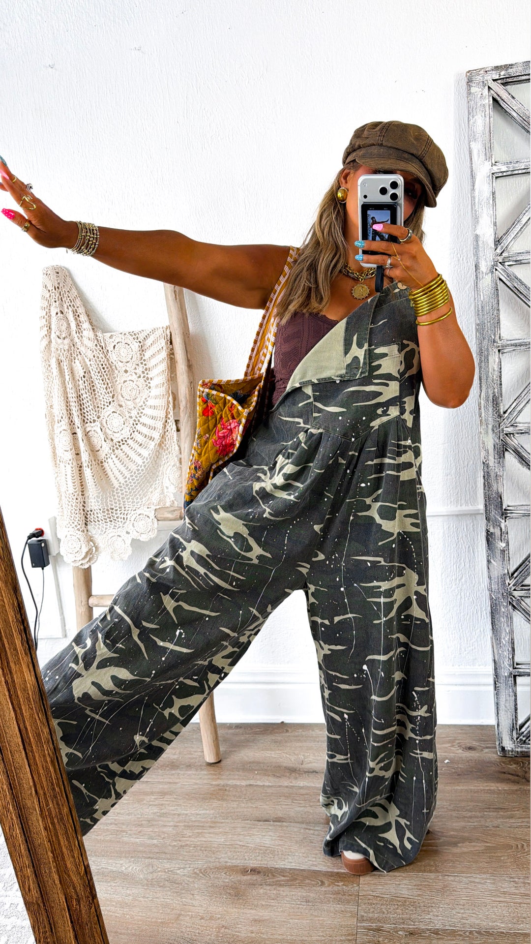 Painted Rebel Camo Wide Leg Overalls