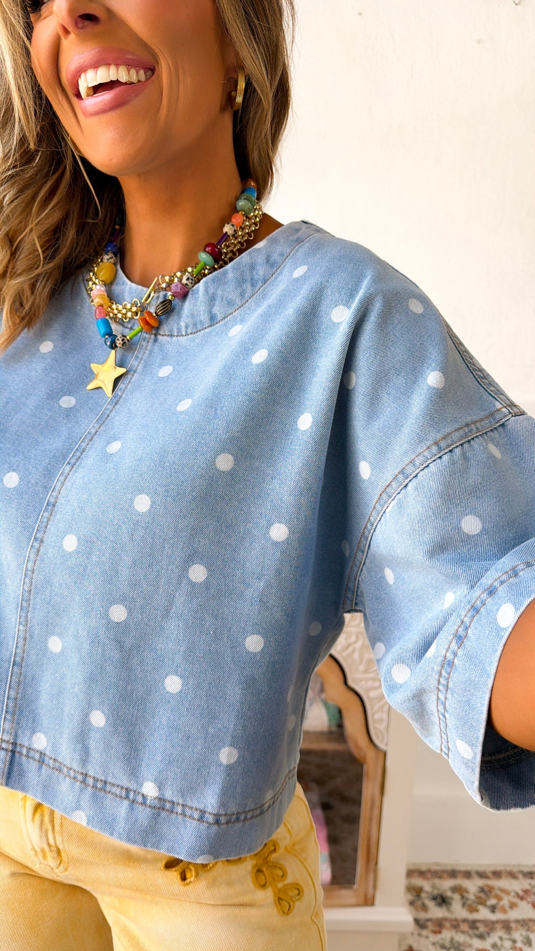 Polka Dot Girl Crop Top, Denim