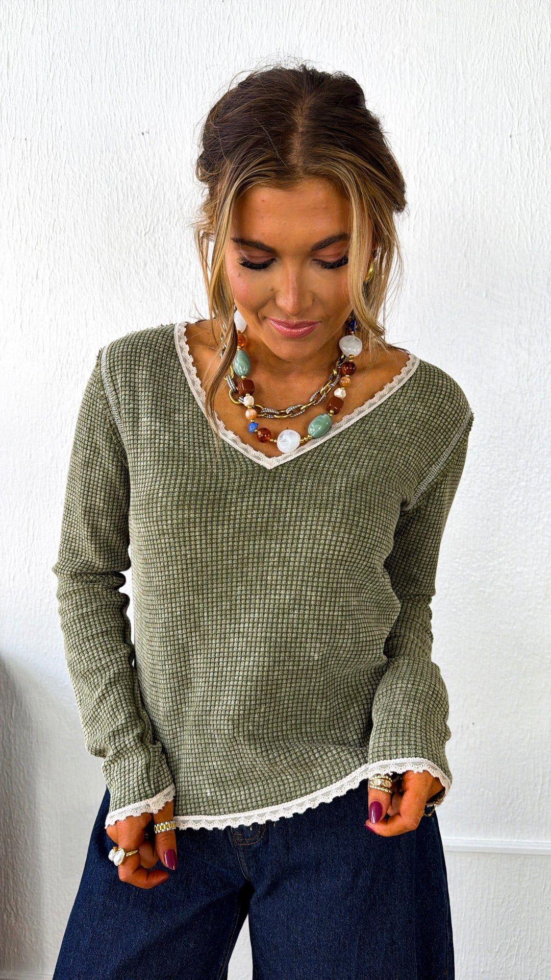 Adore You Waffle Knit Top, Olive