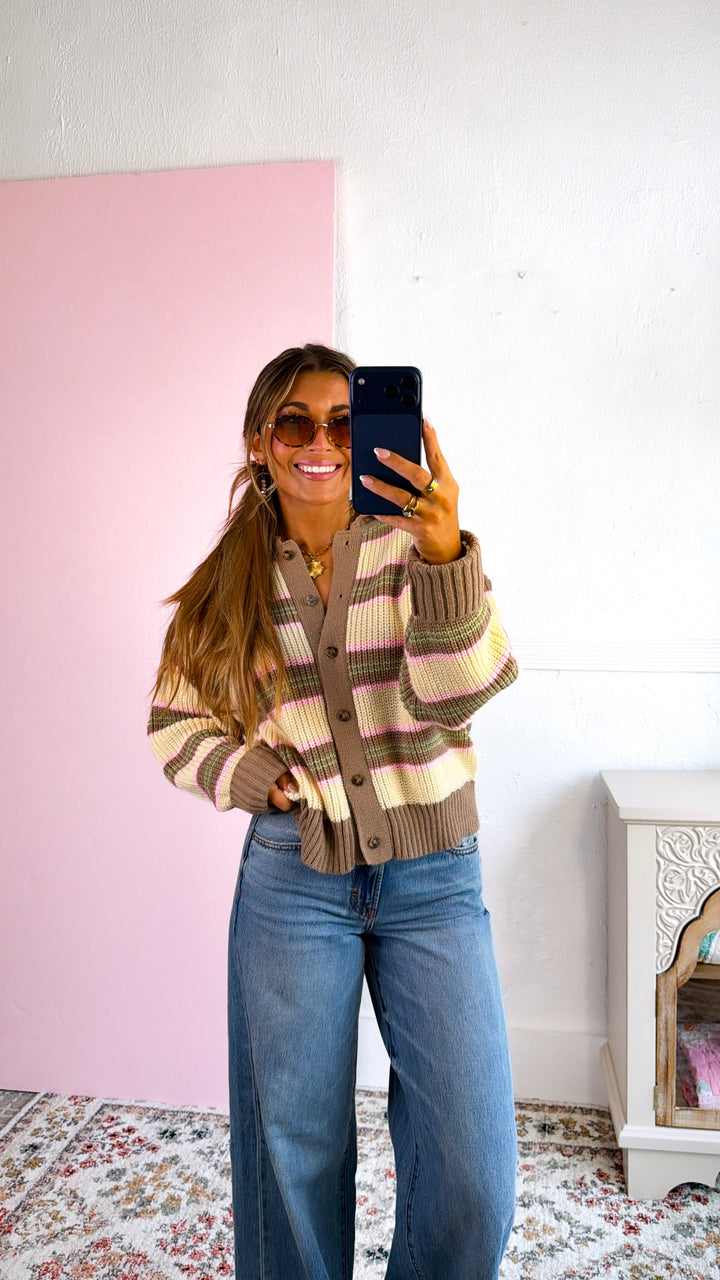 Multi Stripe Collared Sweater, Butter Mocha
