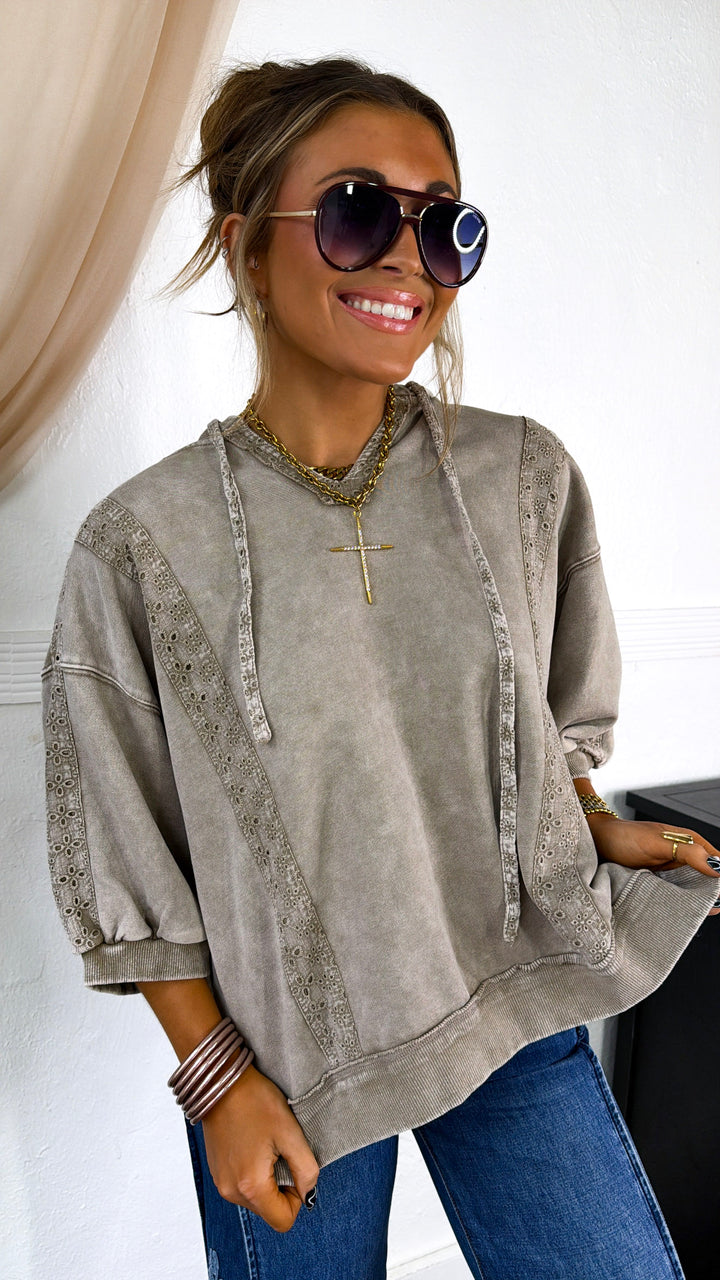 Charlie Hooded Trimmed Top, Mocha
