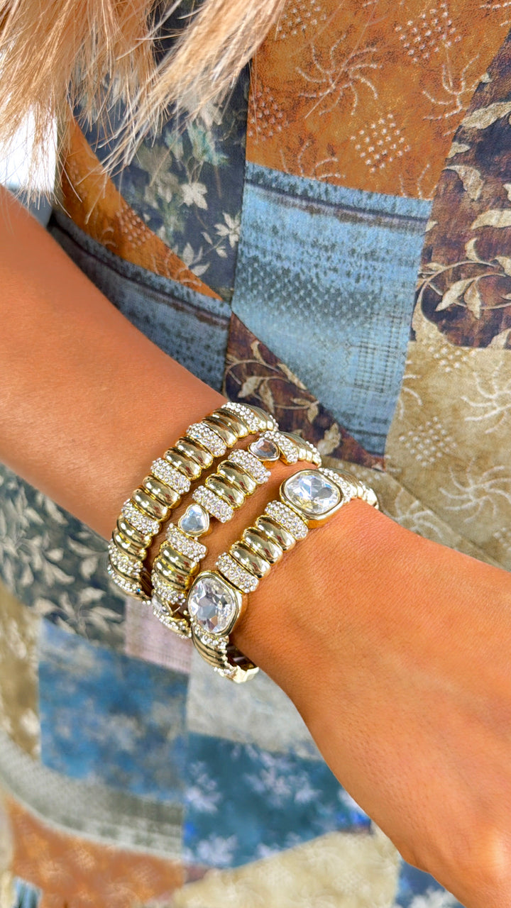 Golden Heart Crystal Bracelet Stack