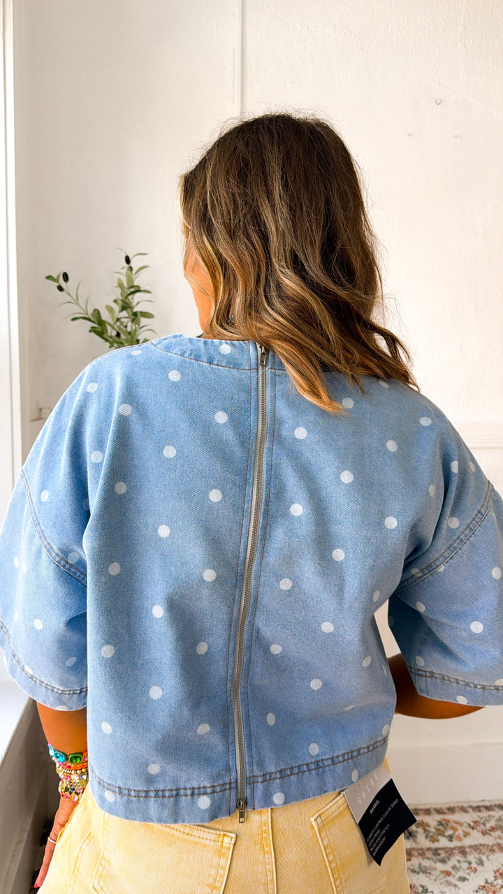 Polka Dot Girl Crop Top, Denim