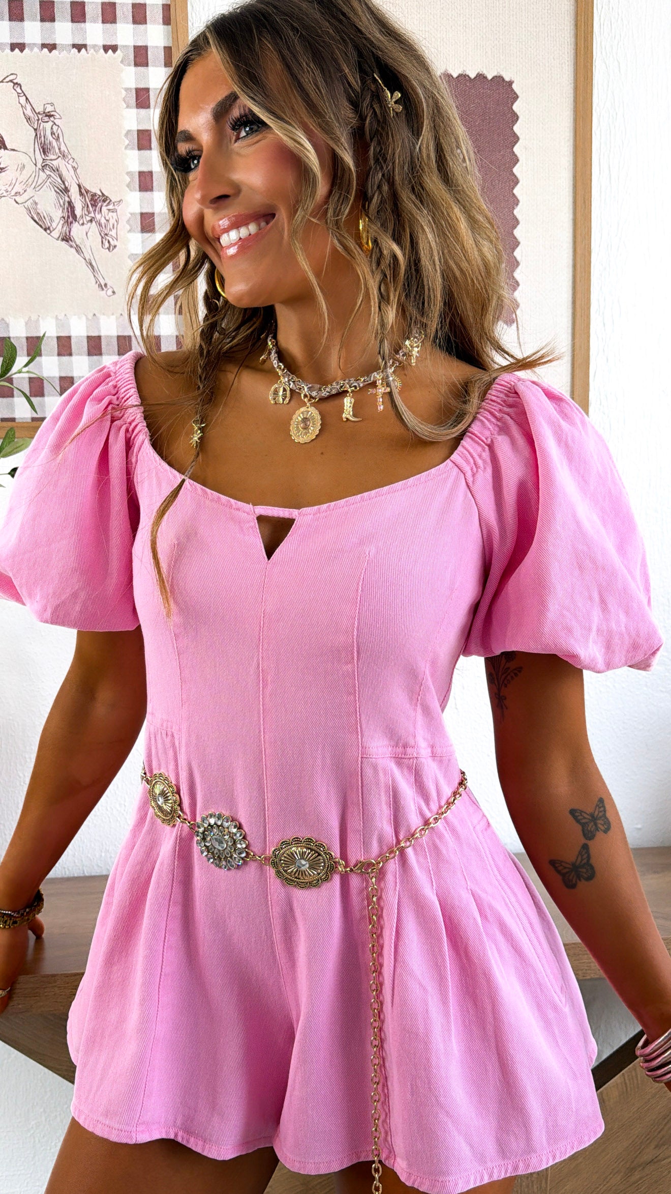 Ocean Pearl Bubble Denim Romper, Pink – Everyday Chic Boutique