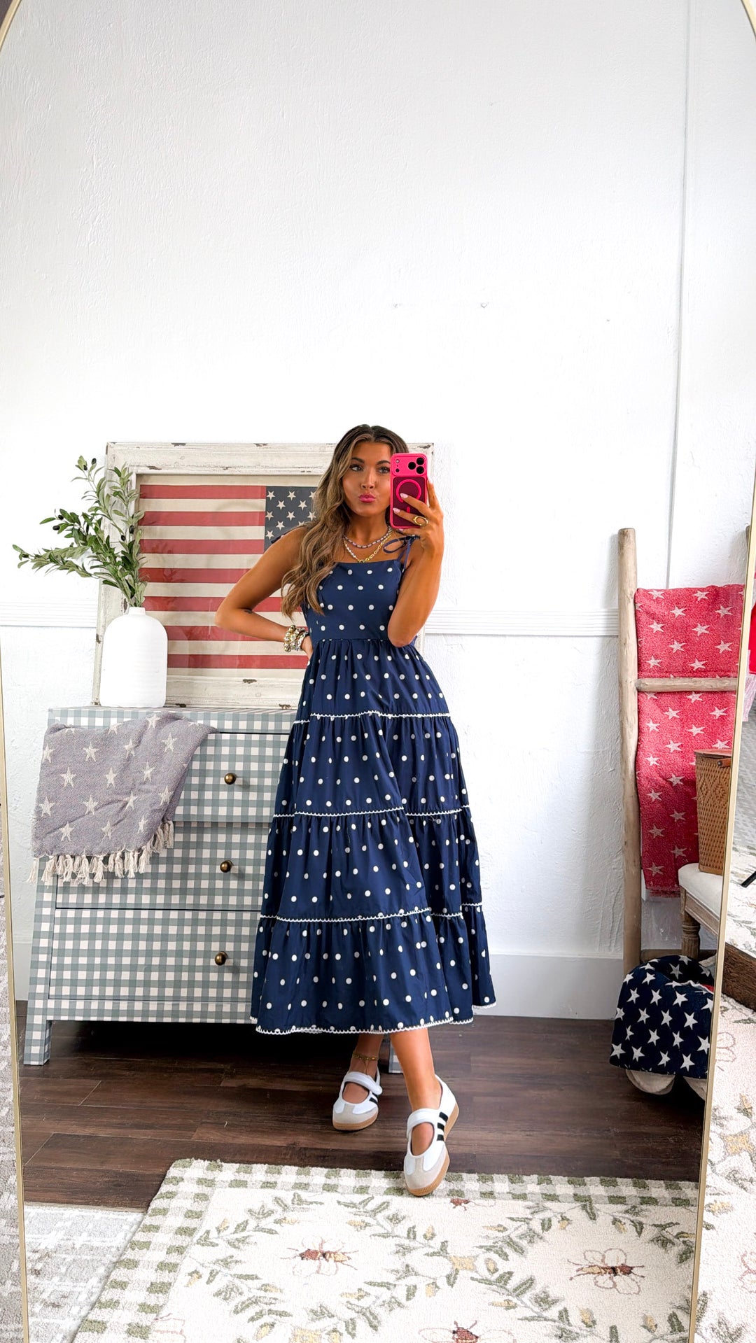 Mediterranean Midnight Polka Dot Dress, Navy Everyday Chic Boutique Mediterranean Midnight Polka Dot Dress, Navy Everyday Chic Boutique