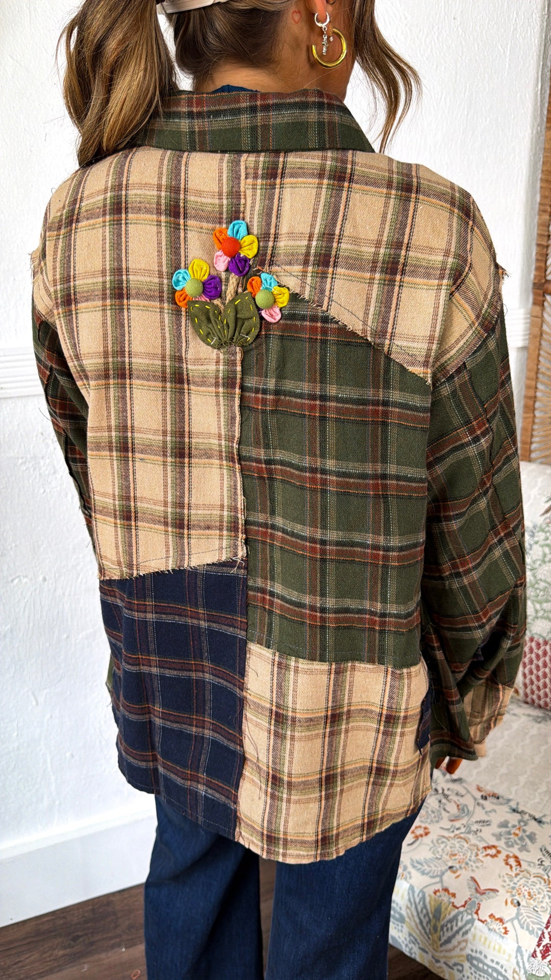 Touch Of Floral Detailed Flannel, Green Multi