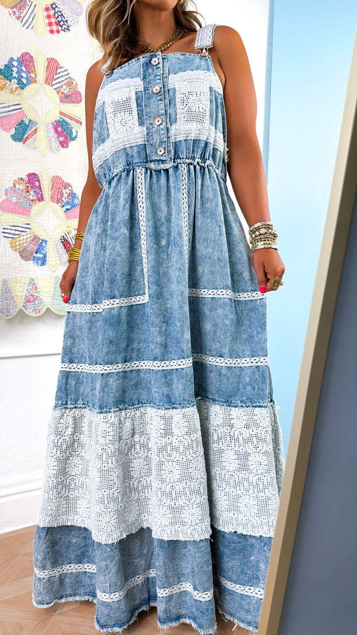 Pretty In Lace Blue Denim Dress