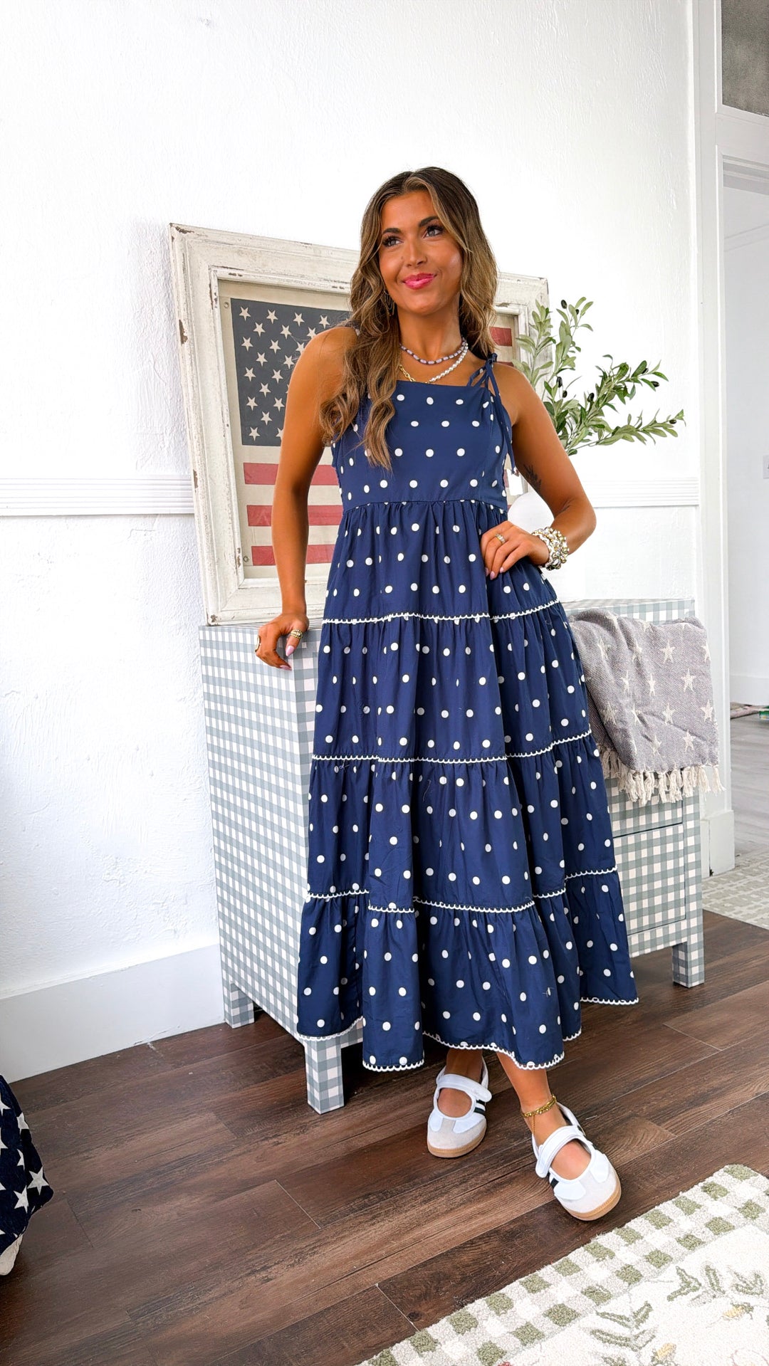 Mediterranean Midnight Polka Dot Dress, Navy Everyday Chic Boutique Mediterranean Midnight Polka Dot Dress, Navy Everyday Chic Boutique