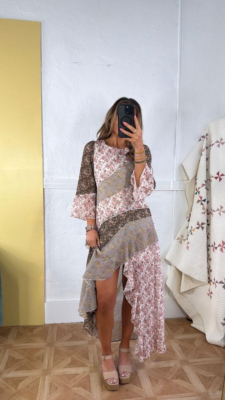 Boho Bloom Floral Print Chiffon Maxi Dress