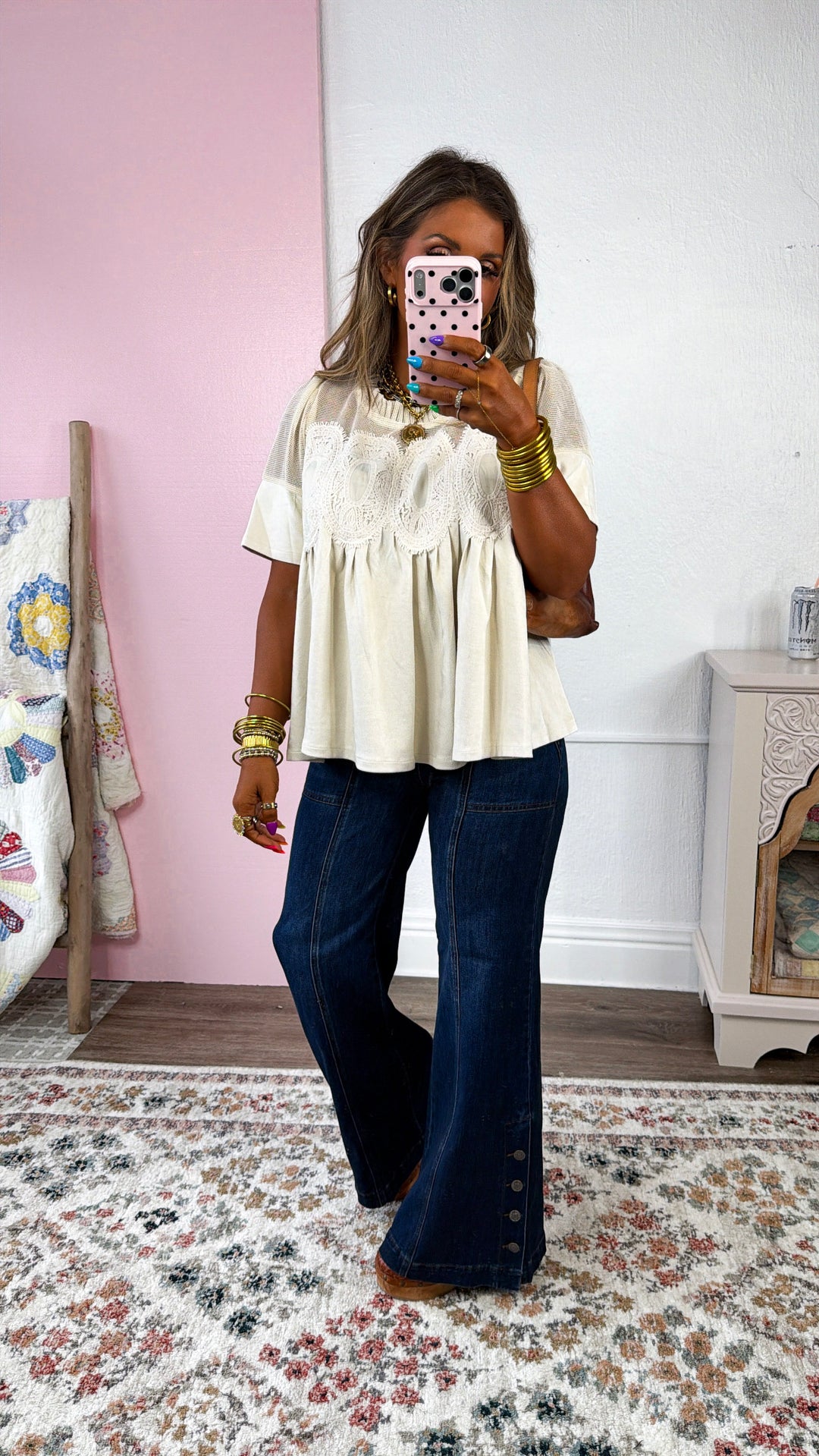Suede Detailed Blouse, Ivory