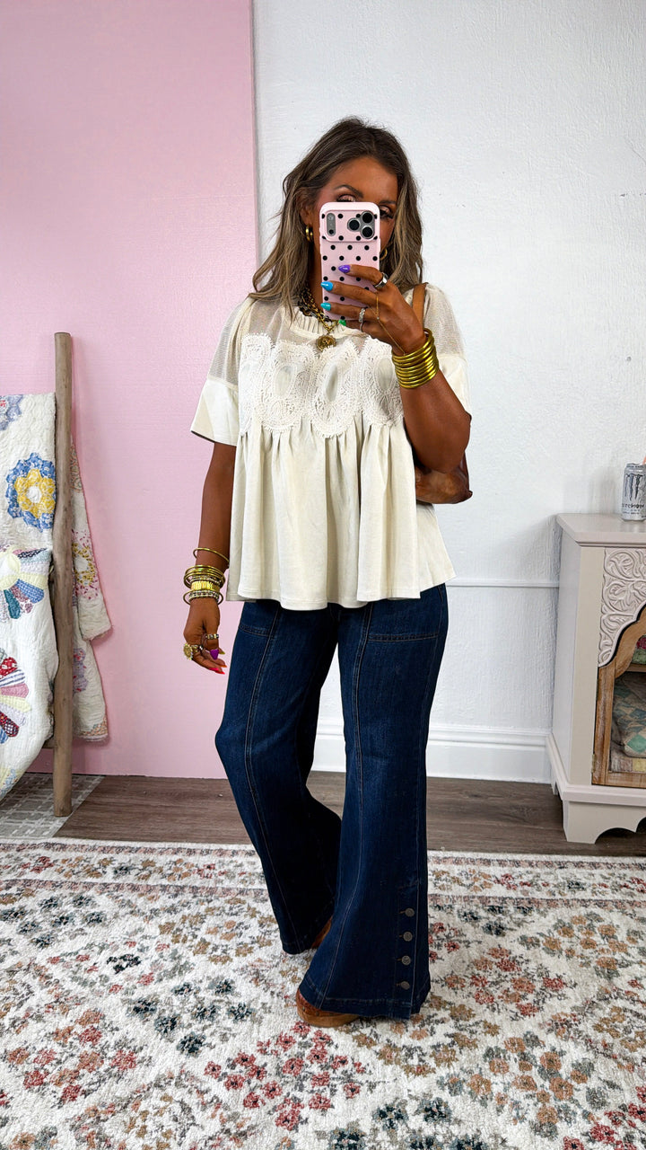 Suede Detailed Blouse, Ivory