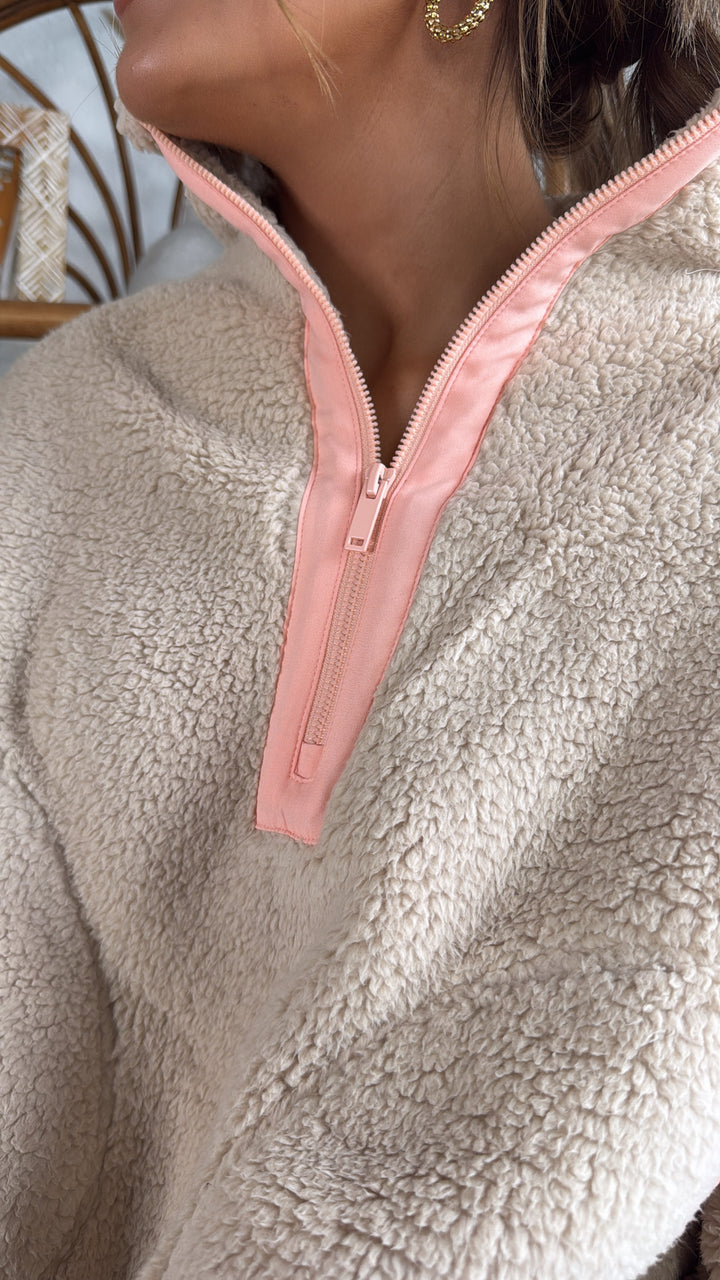 The Summit Quarter Zip Sherpa, Taupe/Coral