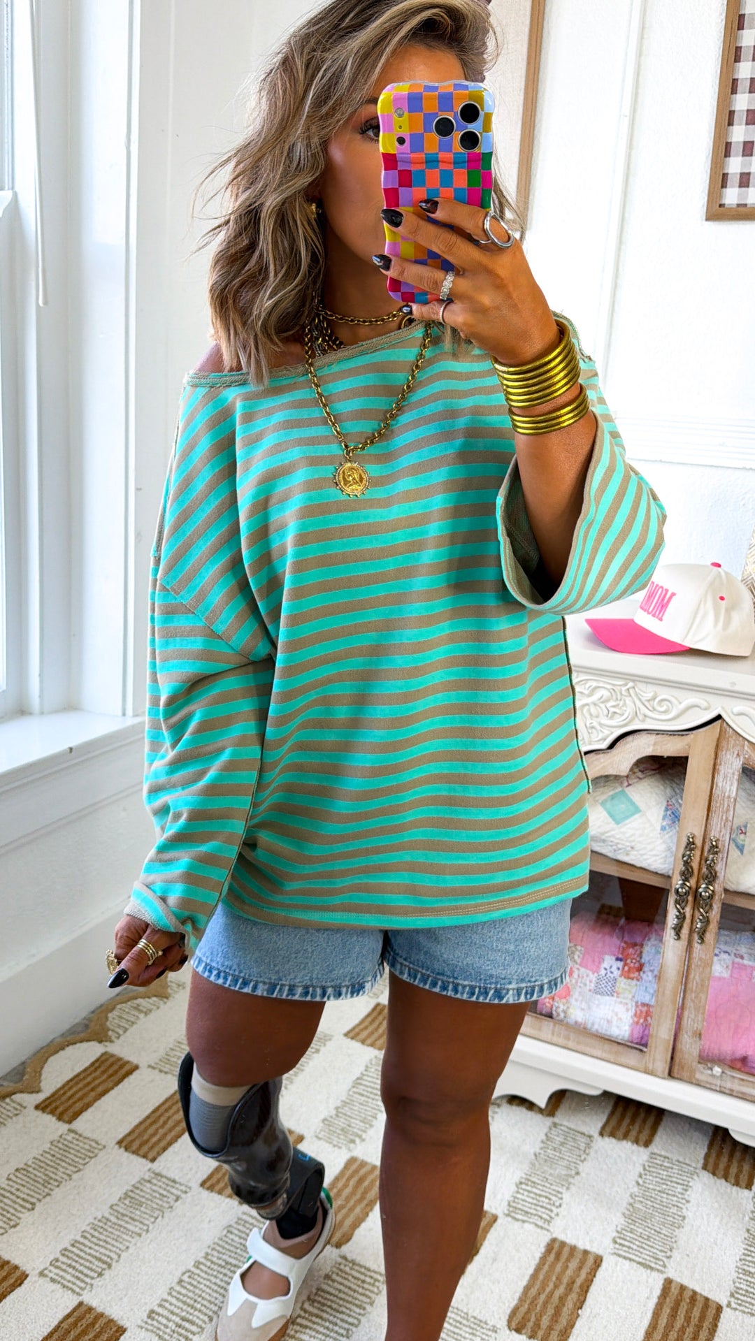 Blushing Stripe Top, Aqua
