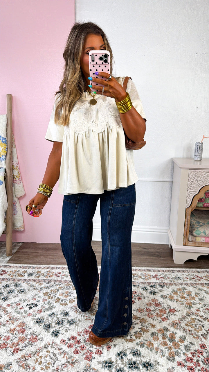 Suede Detailed Blouse, Ivory