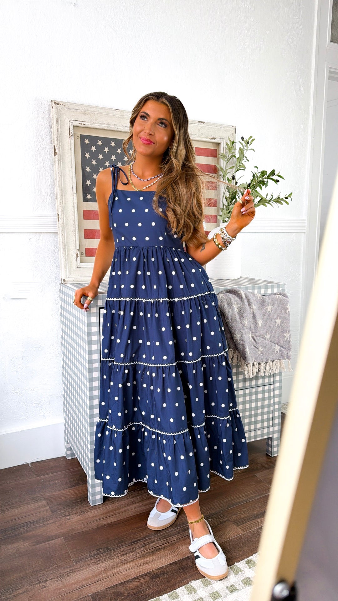 Mediterranean Midnight Polka Dot Dress, Navy Medium