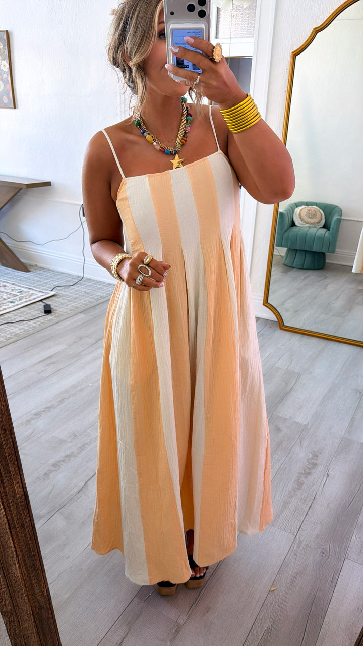 Sunshine Ribbon Midi Dress, Cream/Coral