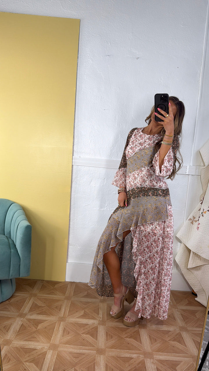 Boho Bloom Floral Print Chiffon Maxi Dress