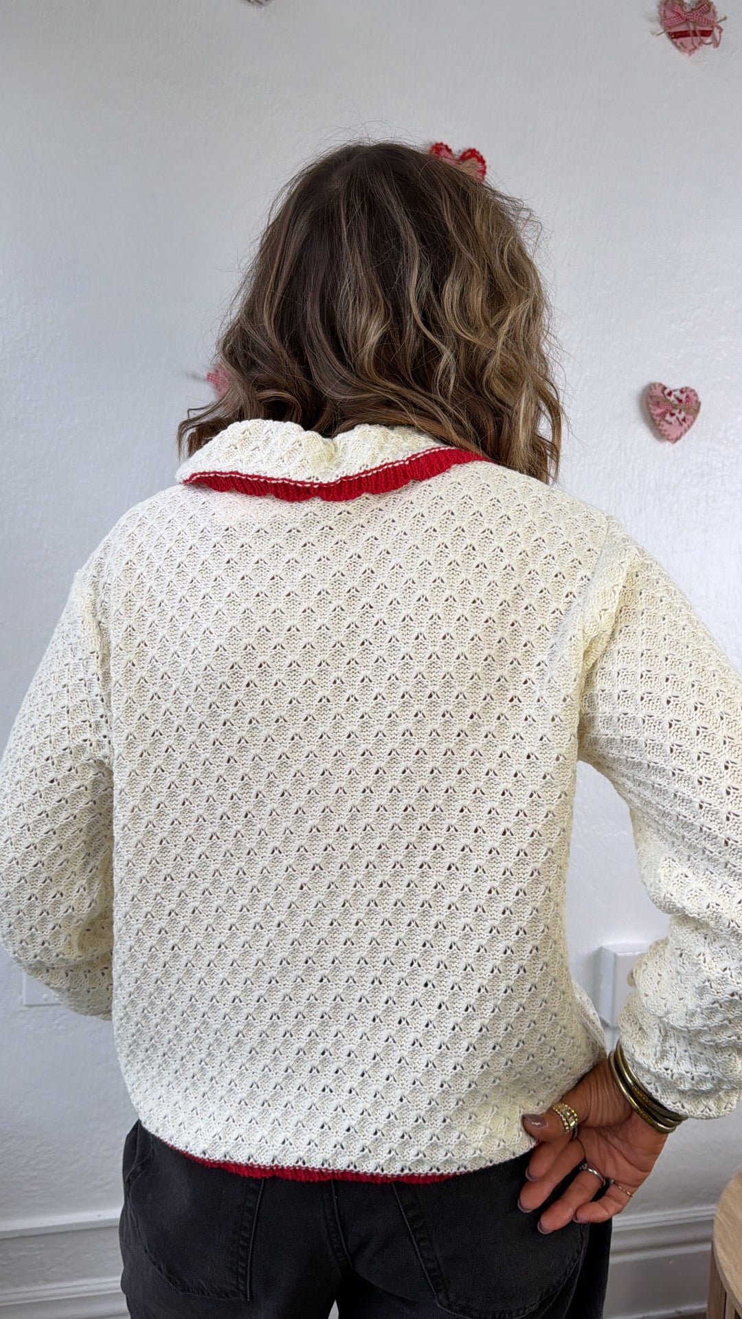 Sweetheart Season Crochet Sweater, Cream
