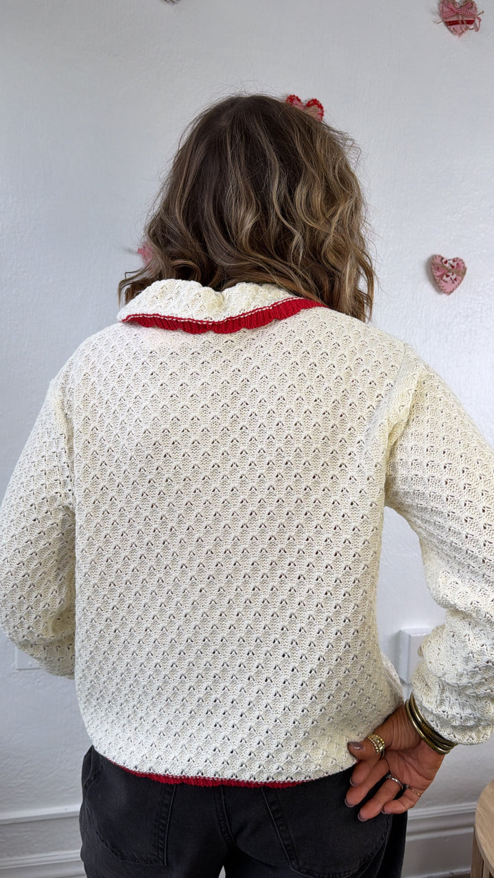 Sweetheart Season Crochet Sweater, Cream